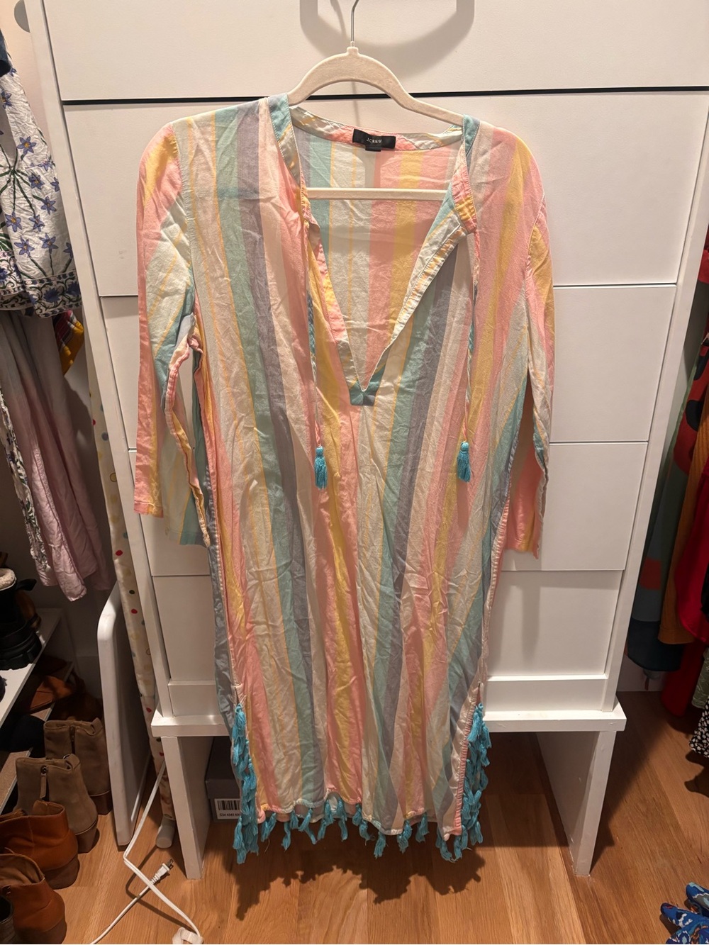 J. Crew Pastel Striped Tassel Long-Sleeve cover up